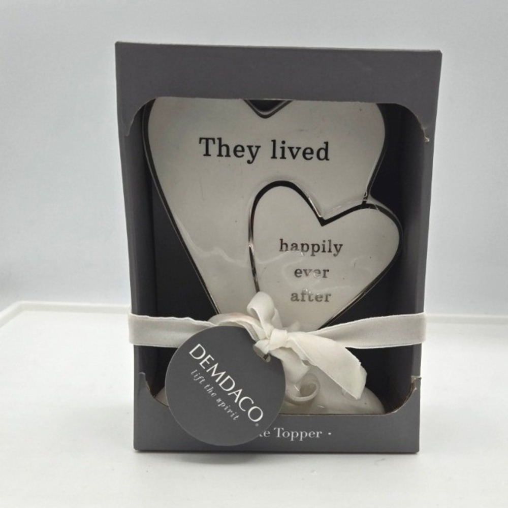 DEMDACO‎ Stoneware Hearts Happily Ever After Wedding Anniversary Cake Topper